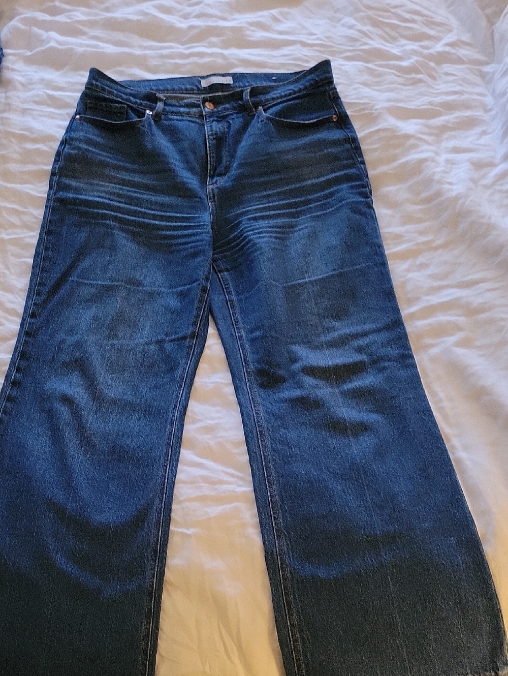 Wide Leg Dark Blue Women's Jeans - Flared Fit